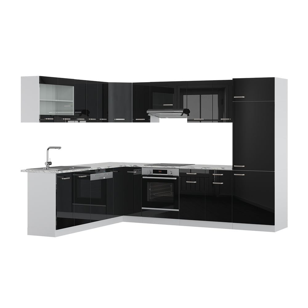 Vicco Cucina angolare completa Nero lucido 227 x 287 cm senza piano di lavoro