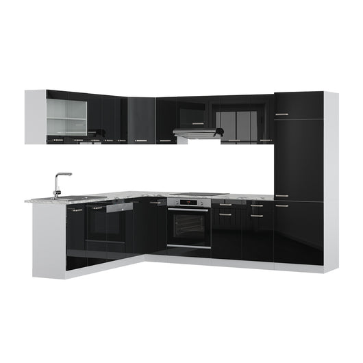 Vicco Cucina angolare completa Nero lucido 227 x 287 cm senza piano di lavoro