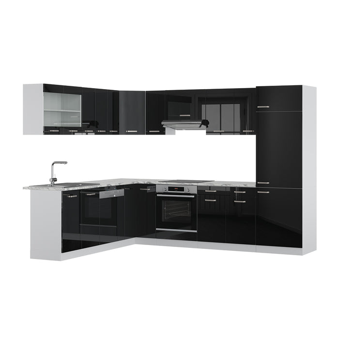 Vicco Cucina angolare completa Nero lucido 227 x 287 cm senza piano di lavoro