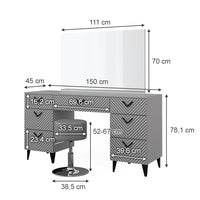 Vicco Tavolo da toeletta Grigio 150 cm con sgabello