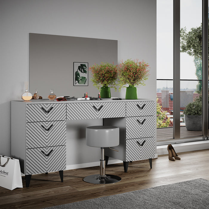 Vicco Tavolo da toeletta Grigio 150 cm con sgabello