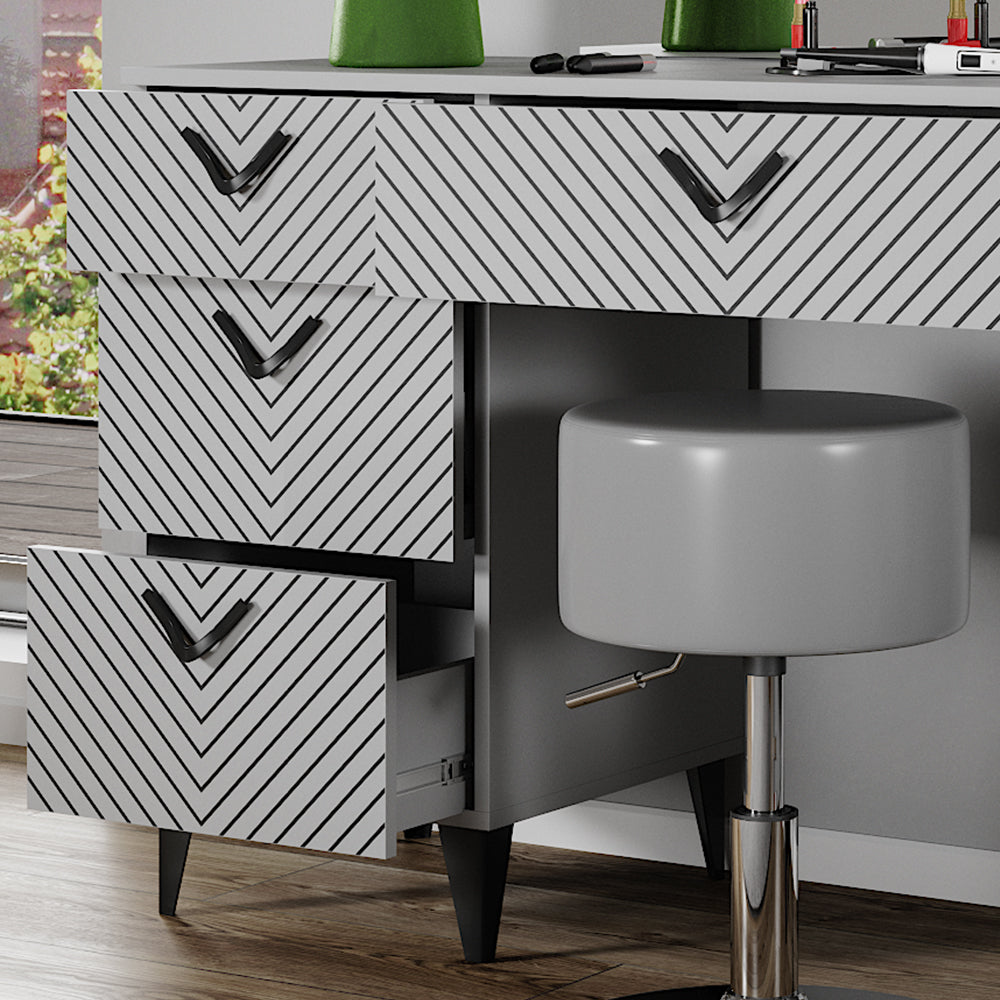 Vicco Tavolo da toeletta Grigio 150 cm con sgabello