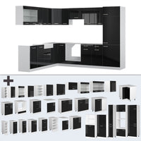 Vicco Cucina angolare completa Nero lucido 227 x 287 cm senza piano di lavoro