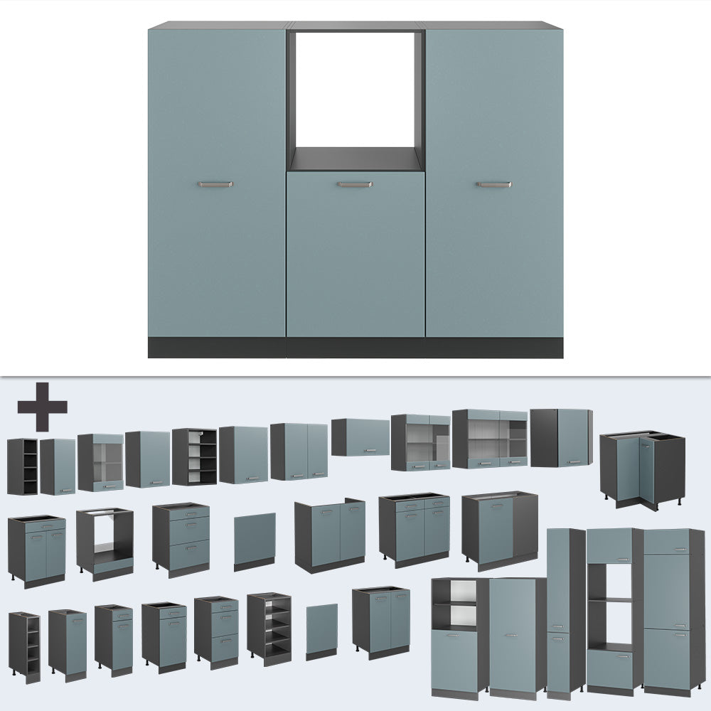 Vicco Cucine componibili piccole Blu-grigio/antracite 180 cm senza piano di lavoro