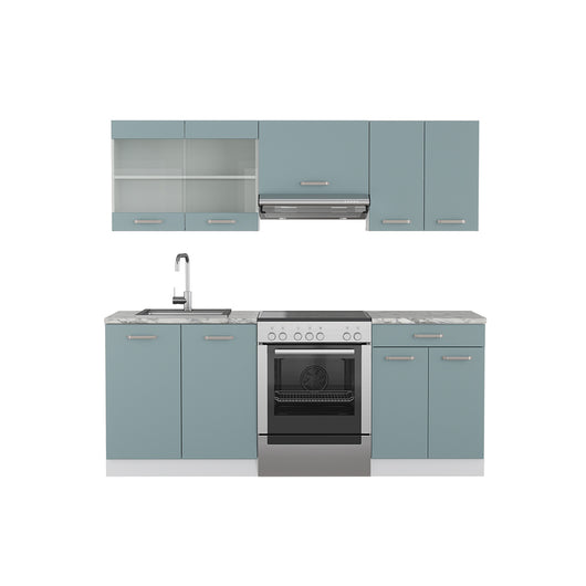 Vicco Cucina componibile Blu-grigio/bianco 200 cm senza piano di lavoro
