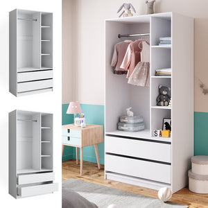 Vicco Guardaroba per bambini Bianco 100 x 200 cm con 2 cassetti