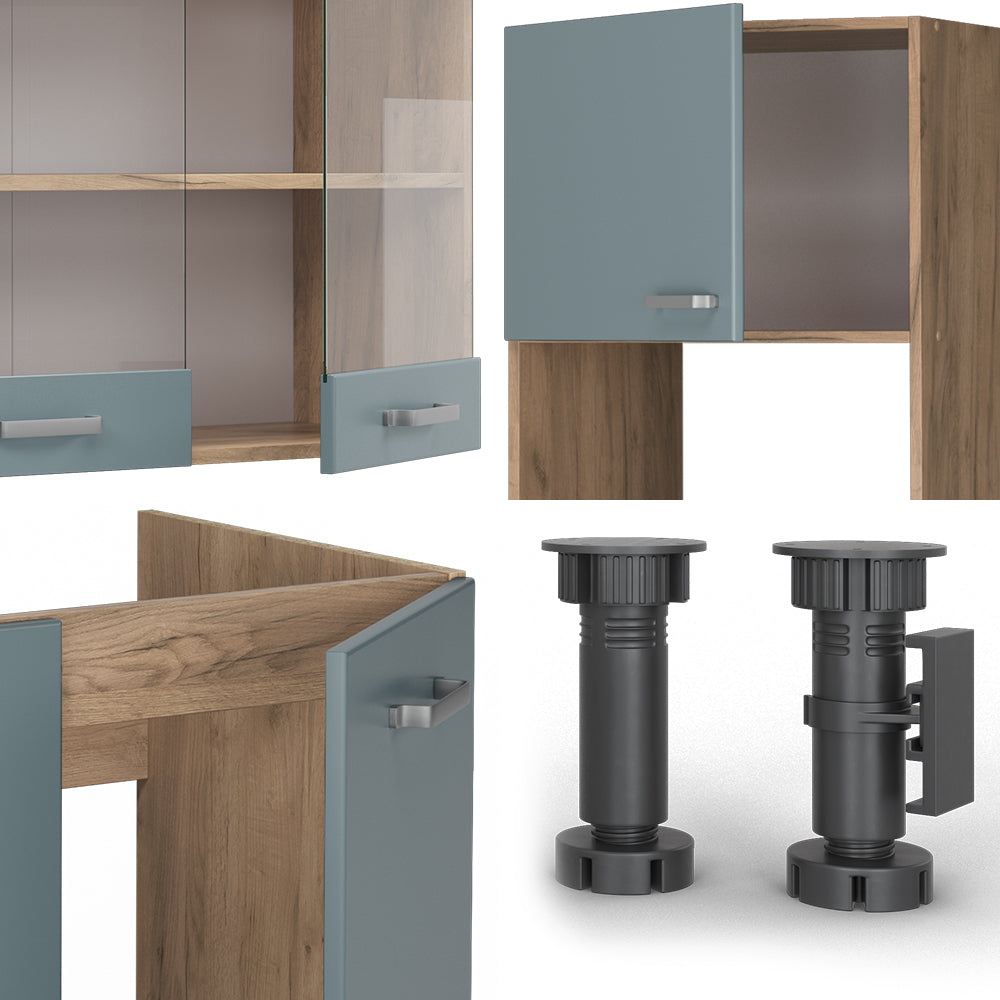 Vicco Cucina angolare completa Rovere blu-grigio/oro 237 x 247 cm , PL Antracite