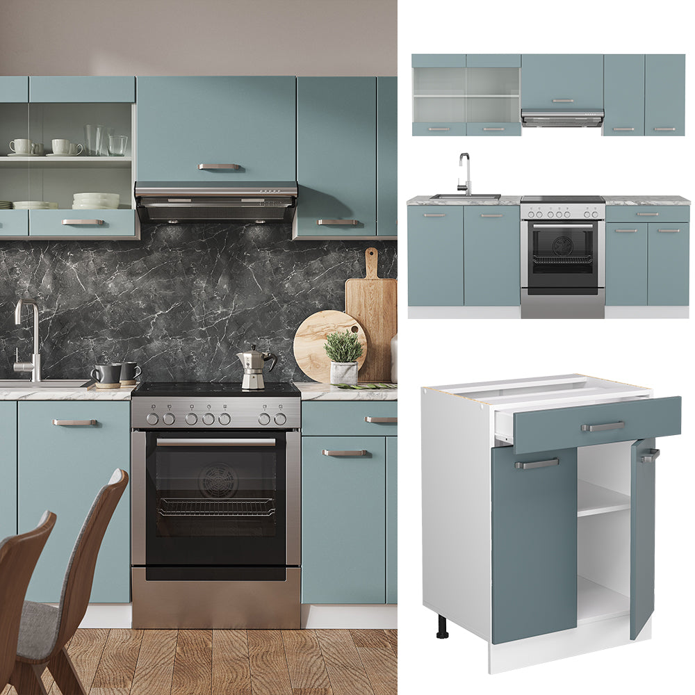 Vicco Cucina componibile Blu-grigio/bianco 200 cm senza piano di lavoro