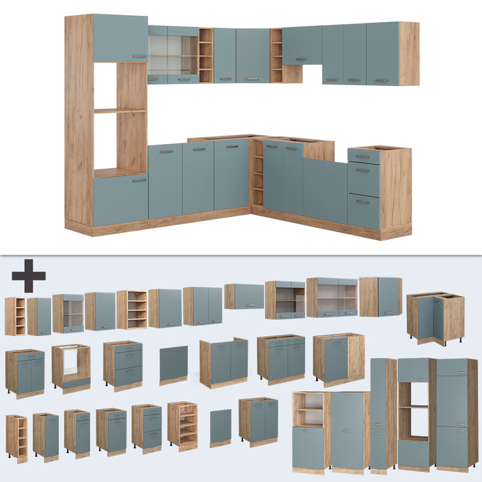 Vicco Cucina angolare completa Rovere blu-grigio/oro 237 x 247 cm , PL Rovere