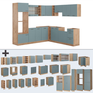 Vicco Cucina angolare completa Rovere blu-grigio/oro 237 x 247 cm , PL Marmo