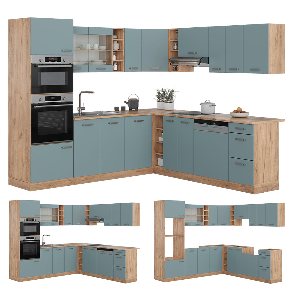 Vicco Cucina angolare completa Rovere blu-grigio/oro 237 x 247 cm , PL Marmo