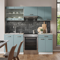 Vicco Cucina componibile Blu-grigio/bianco 200 cm senza piano di lavoro