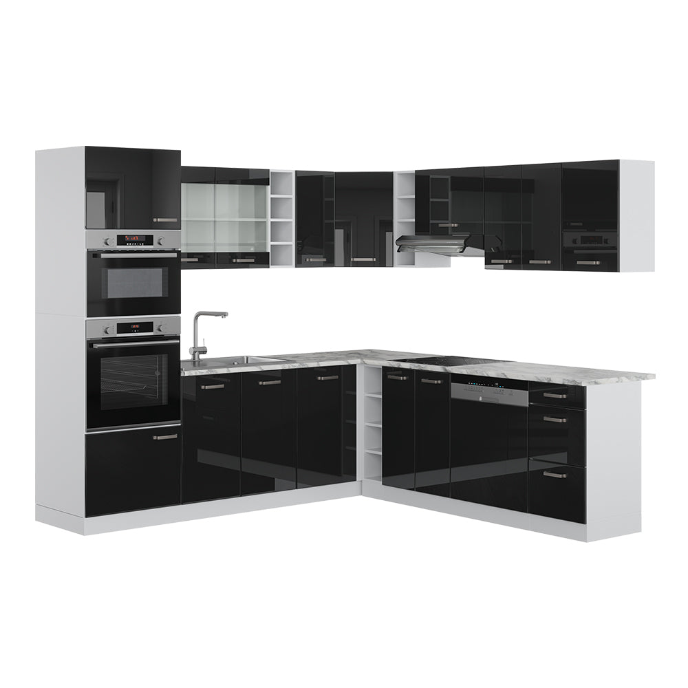 Vicco Cucina angolare completa Nero lucido 237 x 60 cm , PL Marmo
