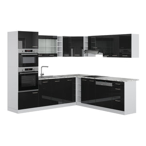 Vicco Cucina angolare completa Nero lucido 237 x 60 cm , PL Marmo