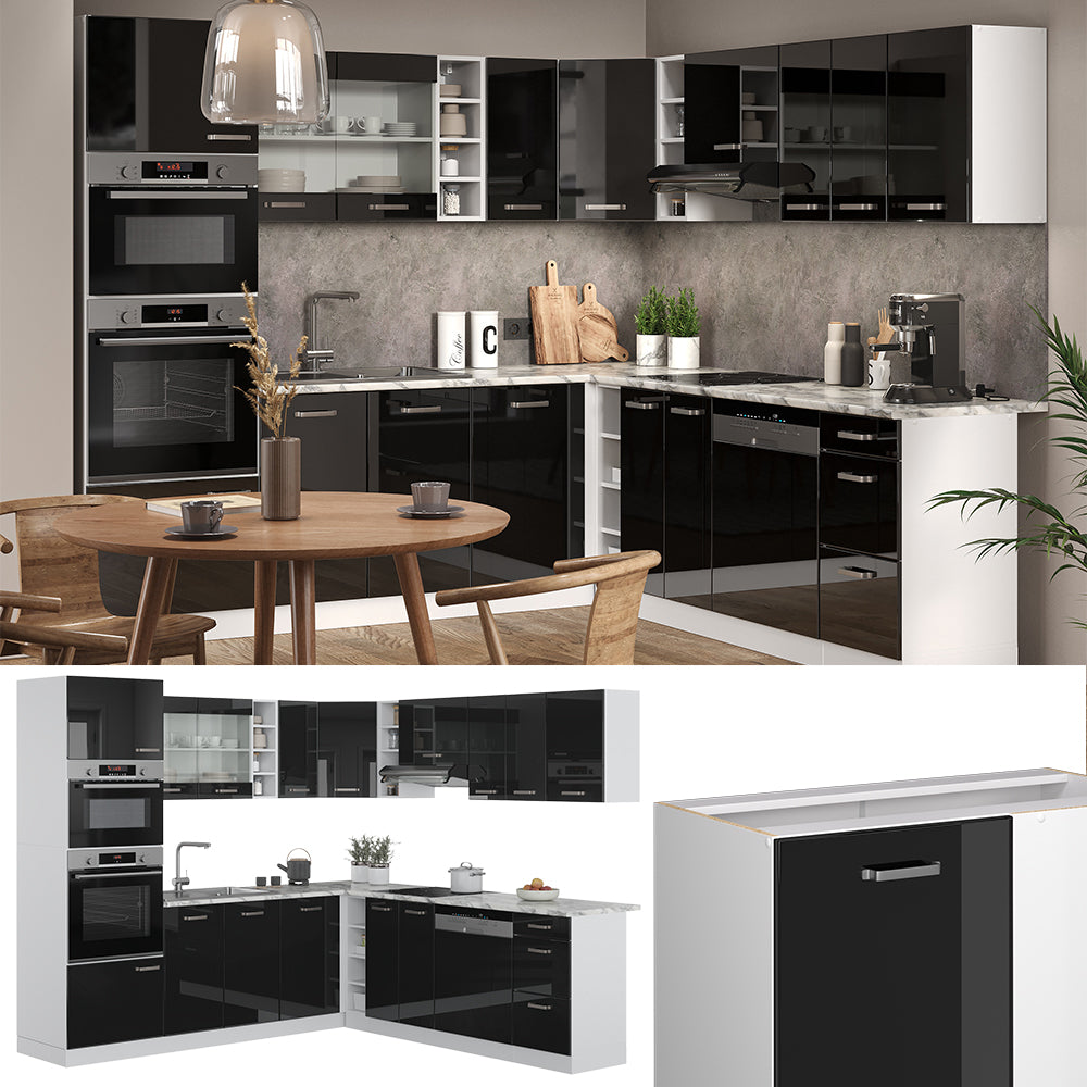 Vicco Cucina angolare completa Nero lucido/bianco 237 x 247 cm , PL Antracite