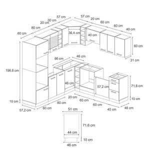 Vicco Cucina angolare completa Nero lucido/bianco 237 x 247 cm , PL Antracite