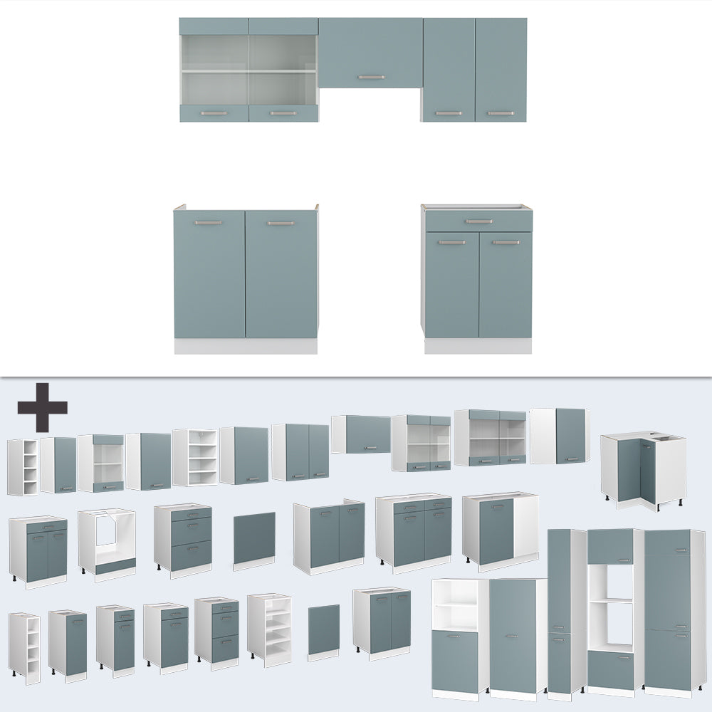 Vicco Cucina componibile Blu-grigio/bianco 200 cm senza piano di lavoro
