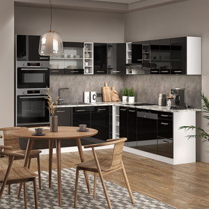 Vicco Cucina angolare completa Nero lucido/bianco 237 x 247 cm , PL Antracite