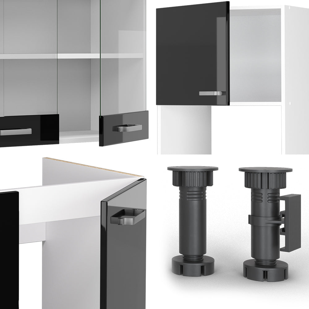 Vicco Cucina angolare completa Nero lucido/bianco 237 x 247 cm , PL Rovere