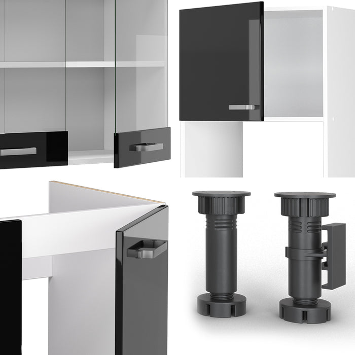 Vicco Cucina angolare completa Nero lucido/bianco 237 x 247 cm , PL Antracite