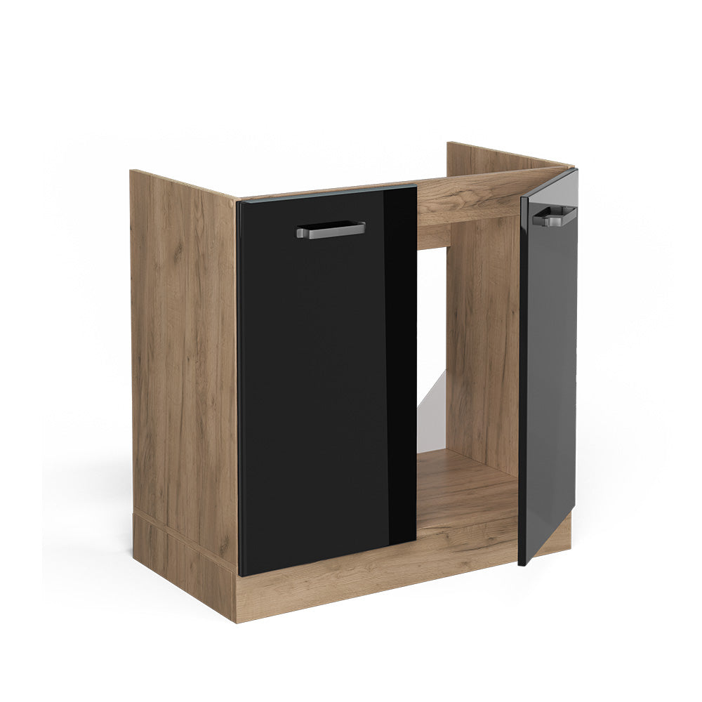 Vicco Mobile lavello cucina Nero lucido 80 cm senza piano di lavoro
