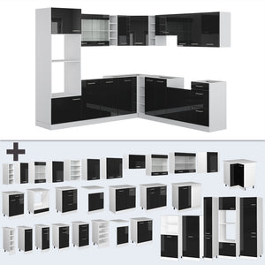 Vicco Cucina angolare completa Nero lucido/bianco 237 x 247 cm , PL Rovere