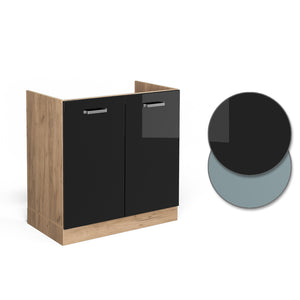 Vicco Mobile lavello cucina Nero lucido 80 cm , PL Rovere