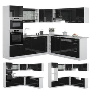 Vicco Cucina angolare completa Nero lucido/bianco 237 x 247 cm , PL Antracite