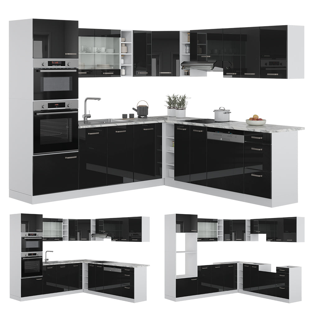 Vicco Cucina angolare completa Nero lucido/bianco 237 x 247 cm , PL Rovere