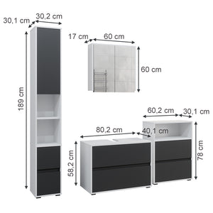Vicco Set di mobili da bagno Bianco/antracite 4 parti