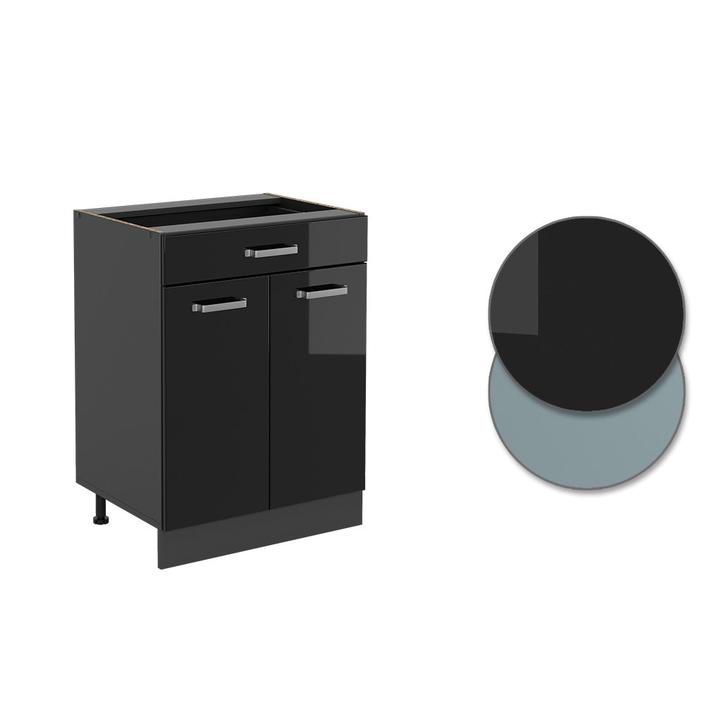 Vicco Mobiletto base per cucina Nero lucido 60 cm con cassetto, senza piano di lavoro