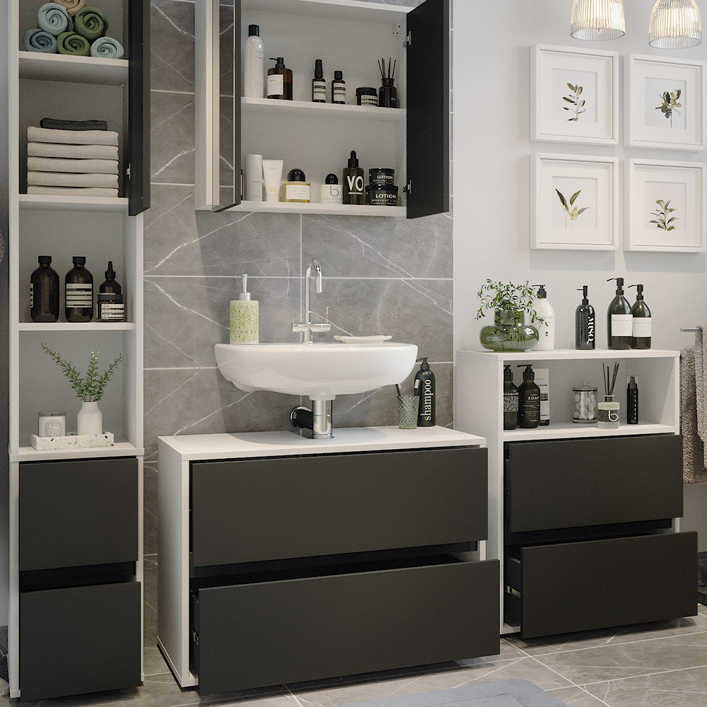 Vicco Set di mobili da bagno Bianco/antracite 4 parti