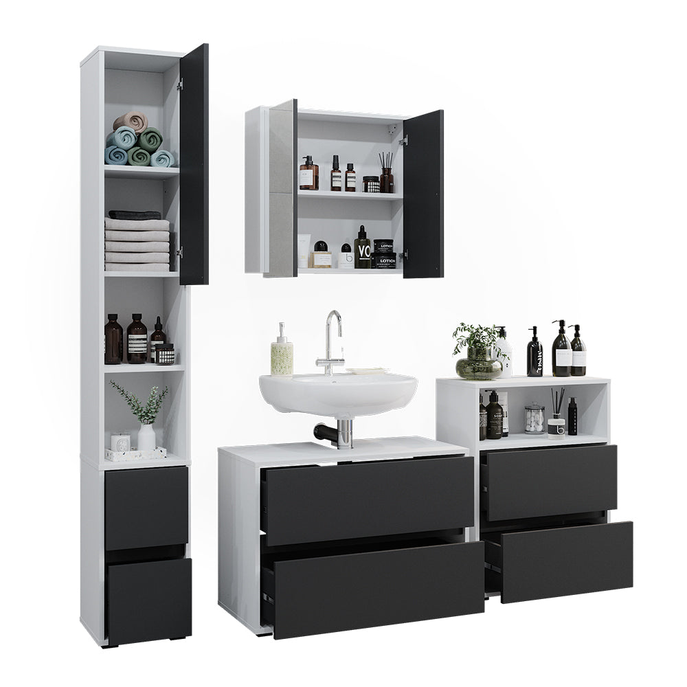 Vicco Set di mobili da bagno Bianco/antracite 4 parti