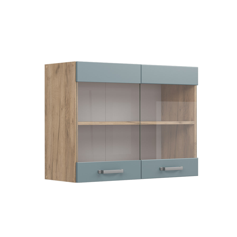 Vicco Mobile da cucina in vetro Grigio-blu 80 cm