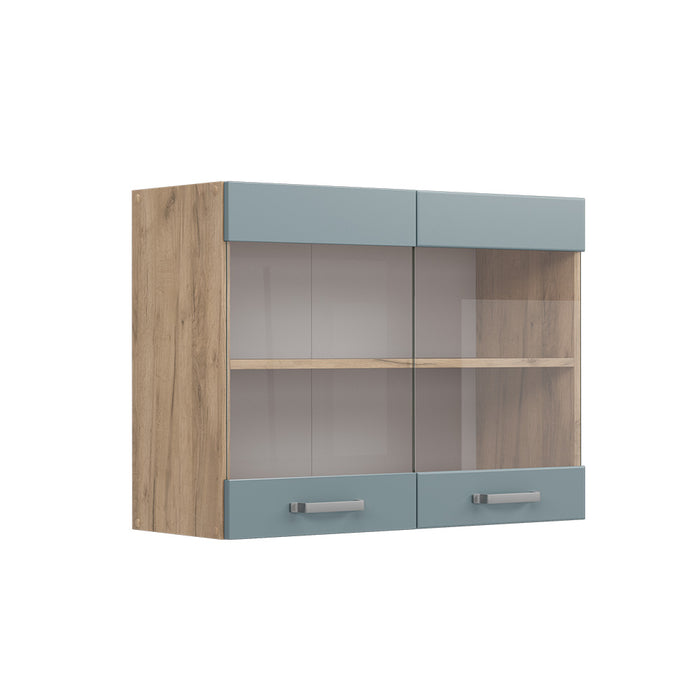 Vicco Mobile da cucina in vetro Grigio-blu 80 cm