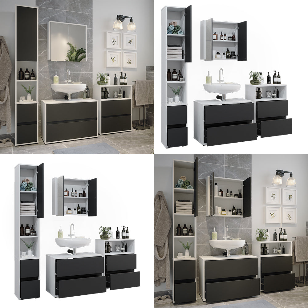Vicco Set di mobili da bagno Bianco/antracite 4 parti