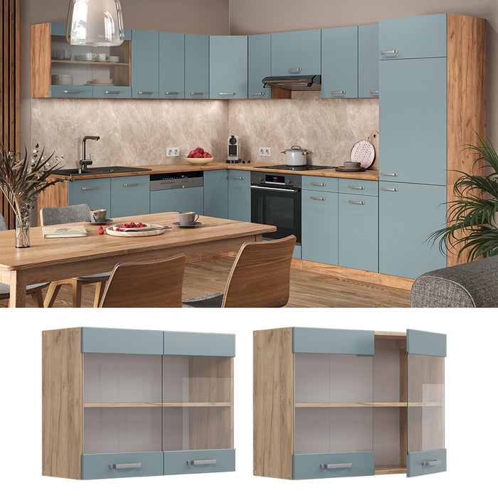 Vicco Mobile da cucina in vetro Grigio-blu 80 cm