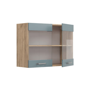 Vicco Mobile da cucina in vetro Grigio-blu 80 cm