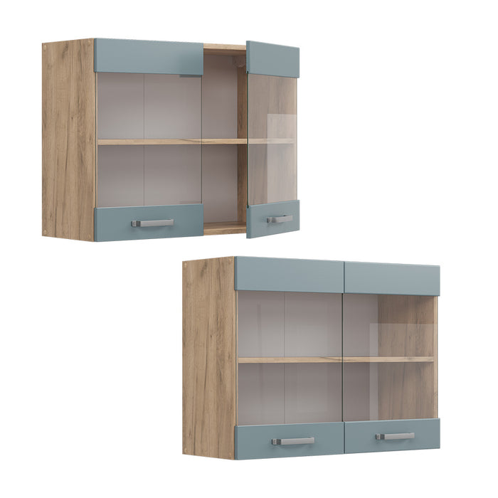 Vicco Mobile da cucina in vetro Grigio-blu 80 cm