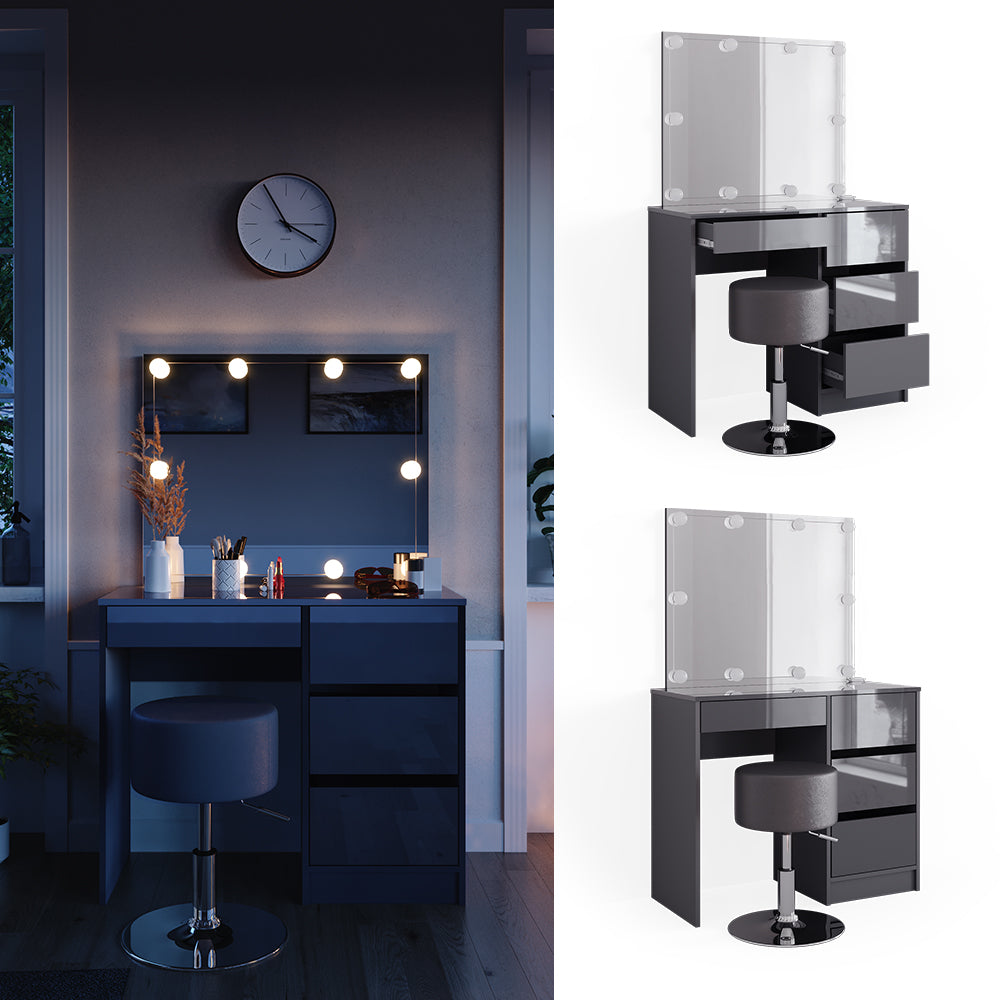 Vicco Tavolo da toeletta Antracite 40 cm con illuminazione a LED e sgabello