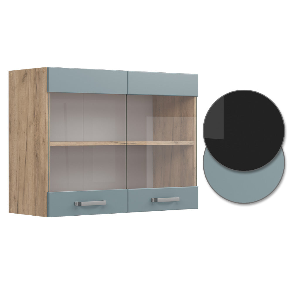 Vicco Mobile da cucina in vetro Grigio-blu 80 cm