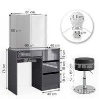 Vicco Tavolo da toeletta Antracite 40 cm con illuminazione a LED e sgabello