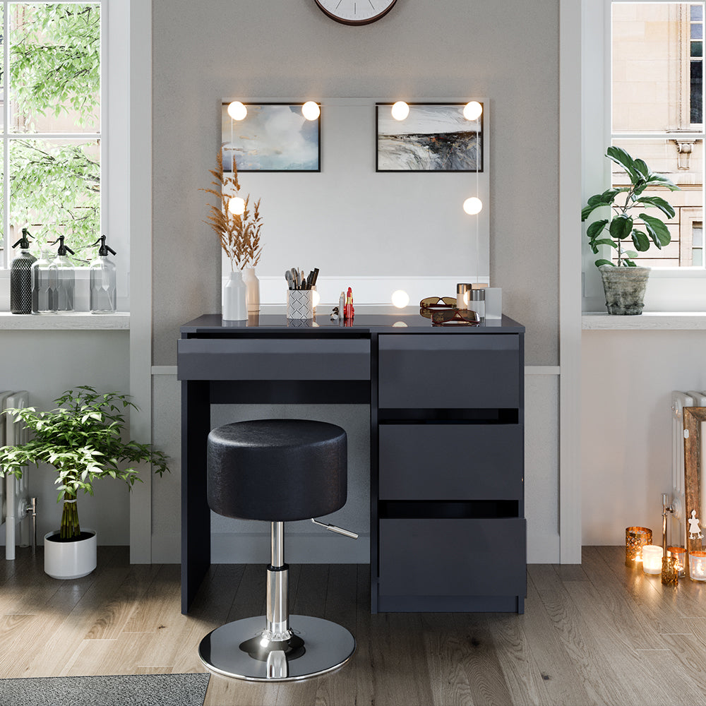 Vicco Tavolo da toeletta Antracite 40 cm con illuminazione a LED e sgabello