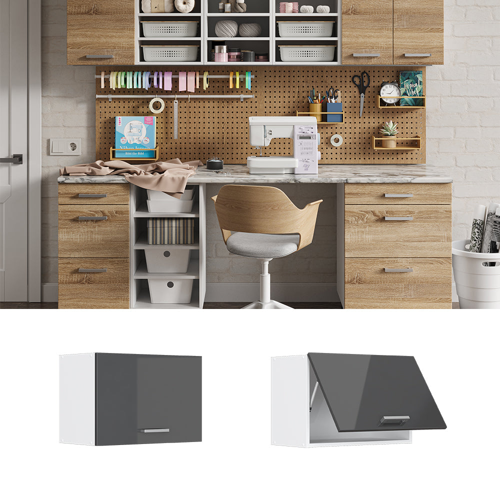 Vicco Pensile universale Antracite lucido 60 cm con porta a ribalta