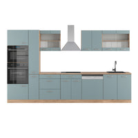 Vicco Cucina Rovere blu-grigio/oro 350 cm con armadio alto, senza piano di lavoro