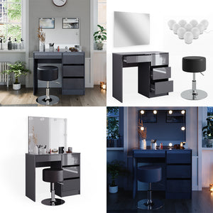 Vicco Tavolo da toeletta Antracite 40 cm con illuminazione a LED e sgabello