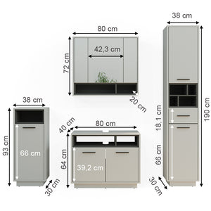 Vicco Set di mobili da bagno Grigio 4 parti