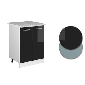 Vicco Base universale Nero lucido 60 cm con ante, con piano di lavoro