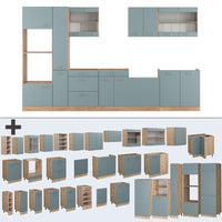 Vicco Cucina Rovere blu-grigio/oro 350 cm con armadio alto, senza piano di lavoro