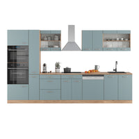 Vicco Cucina Rovere blu-grigio/oro 350 cm con armadio alto, senza piano di lavoro